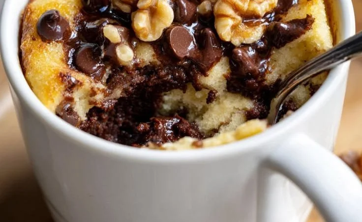 Moist Cottage Cheese Chunky Monkey Mug Cake prepared in 5 minutes