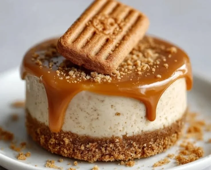 No-Bake Mini Biscoff Cheesecake served in individual jars with a Biscoff cookie