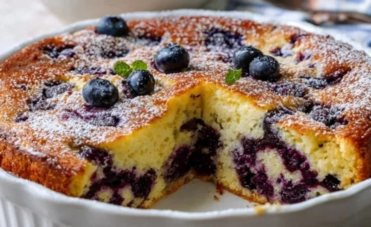 No-flour blueberry cottage cheese cake with fresh blueberries and a protein boost