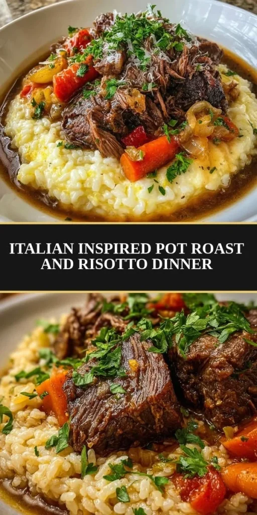 Delicious pot roast served with creamy risotto on a plate