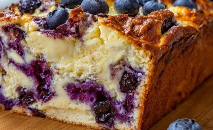 Protein-packed blueberry cottage cheese loaf sliced on a plate
