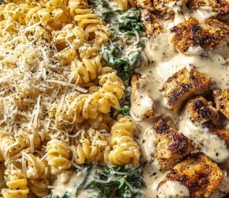 Protein-packed garlic parmesan pasta bowl with fresh herbs and parmesan cheese
