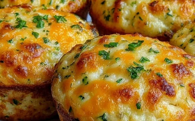 Savory cottage cheese muffins freshly baked on a wooden table