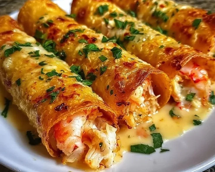 Delicious Seafood Taquitos served with salsa and garnishes