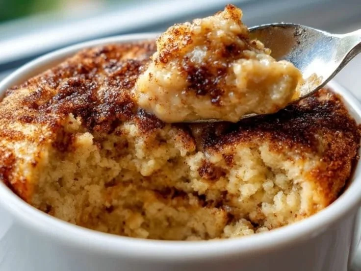 Delicious banana bread mug cake served in a mug, ready to enjoy.