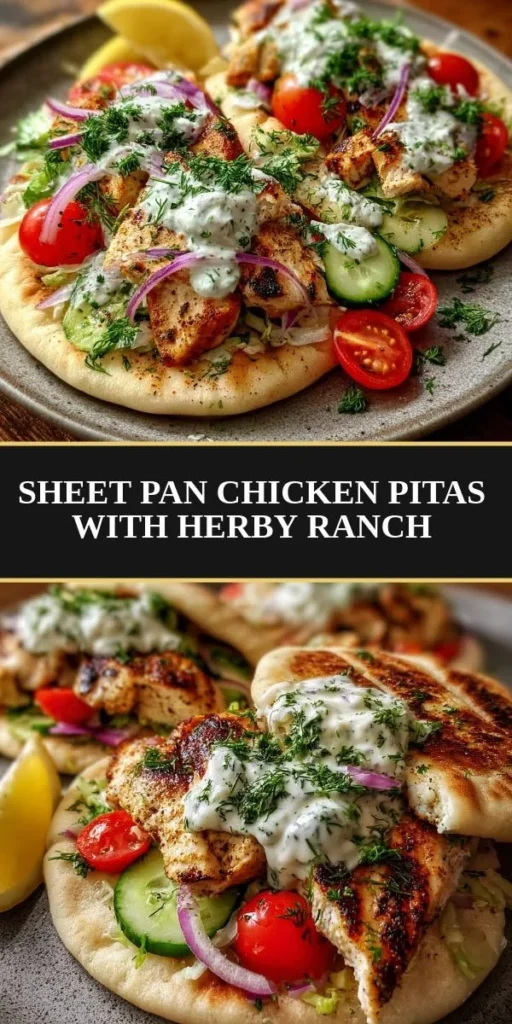 Sheet Pan Chicken Pitas with Herbed Ranch Dressing on a serving platter