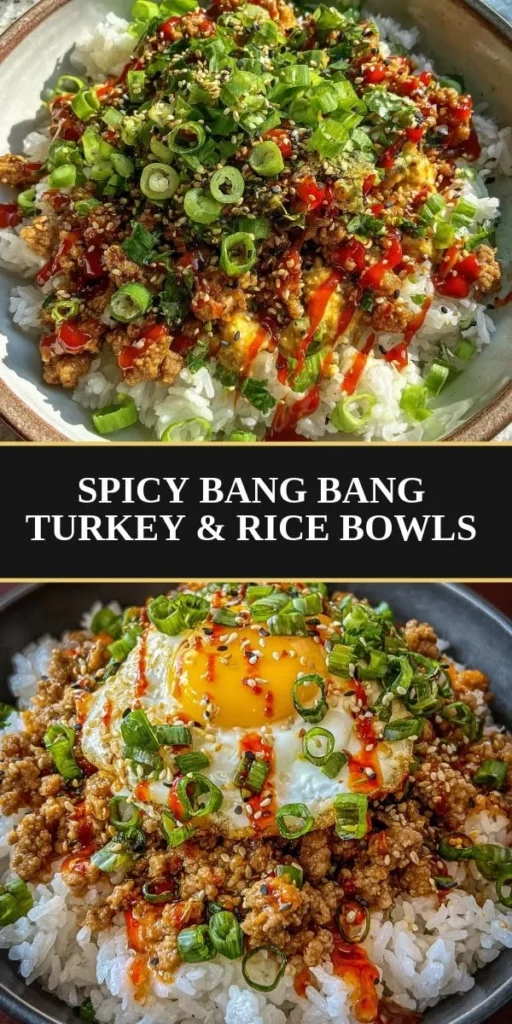 Spicy Bang Bang Turkey Rice Bowls with vibrant vegetables and rice