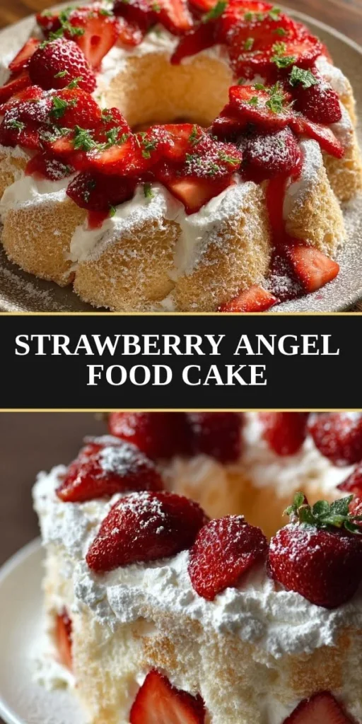 Delicious strawberry angel food cake with fresh strawberries and whipped cream.