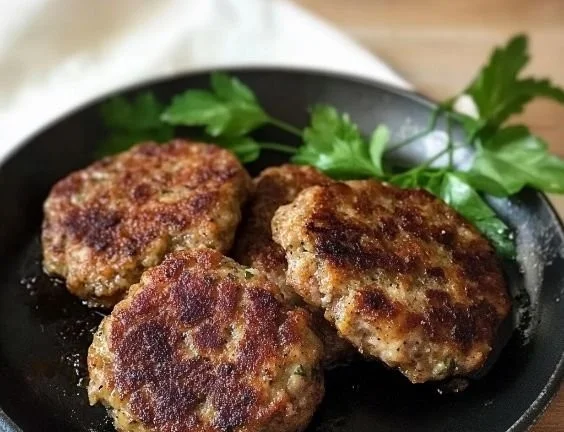Homemade turkey breakfast sausage patties served on a plate