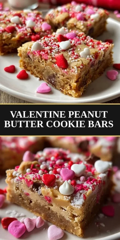 Delicious Valentine's Day peanut butter cookie bars on a festive plate.