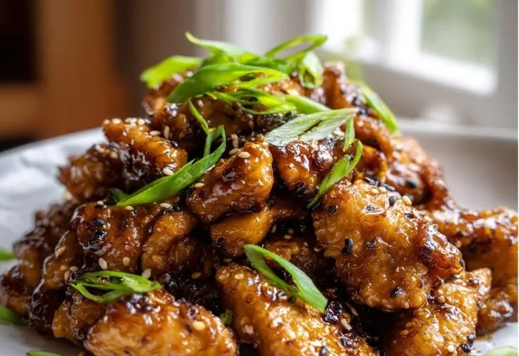 A delicious garlic black pepper chicken dinner served on a plate