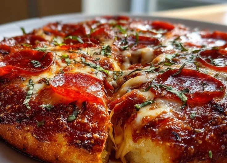 Homemade Pizza Hut Pan Pizza, crispy crust, and delicious toppings recipe