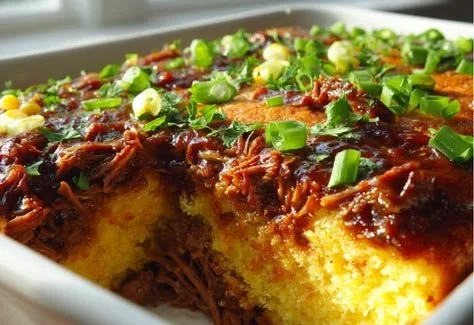 BBQ Pulled Beef Cornbread Casserole for cozy gatherings