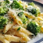Creamy Broccoli and Cheese Pasta served in a bowl with fresh broccoli florets.