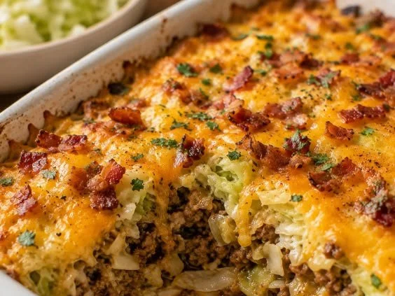 Delicious crispy cabbage burger bake ready to serve.