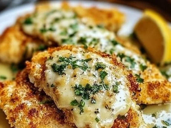 Copycat Cheesecake Factory Crusted Chicken Romano dish