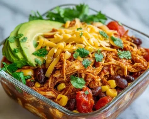 Healthy Chicken Enchilada Bowl with protein-rich ingredients for meal prep