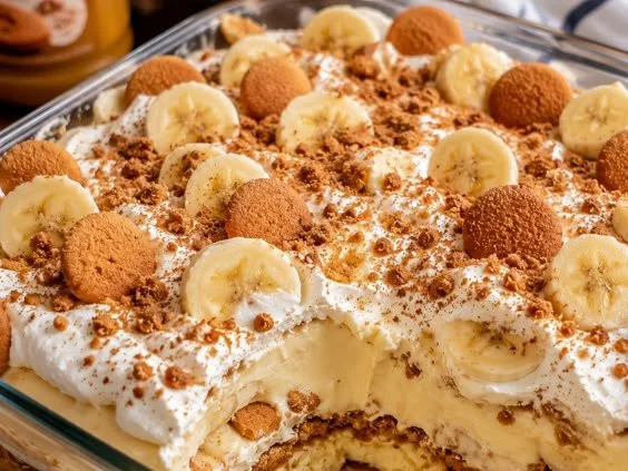 Delicious Cookie Butter Banana Pudding served in a clear glass bowl