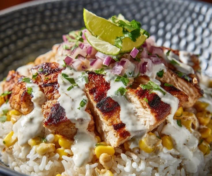 Delicious Corn Chicken Rice Bowl served with fresh ingredients