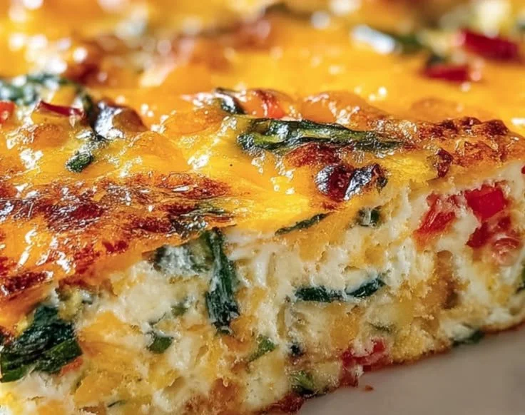 Cottage Cheese Egg Bake fresh out of the oven, loaded with ingredients.