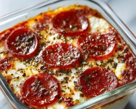 Cottage Cheese Pizza Bowl served with fresh toppings and garnished herbs