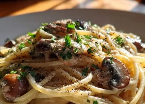 Creamy Mushroom Carbonara - A delicious vegetarian pasta dish with rich flavors.