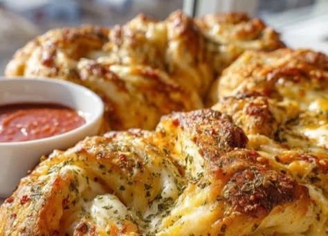 Crispy Air Fryer Pizza Cheese Bread Twists with melted cheese
