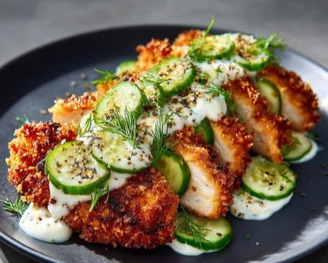Crispy Dill Pickle Chicken dish served with sides on a plate