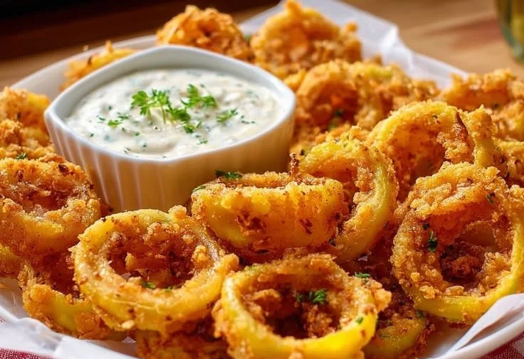 Plate of crispy fried banana peppers served as a tasty snack
