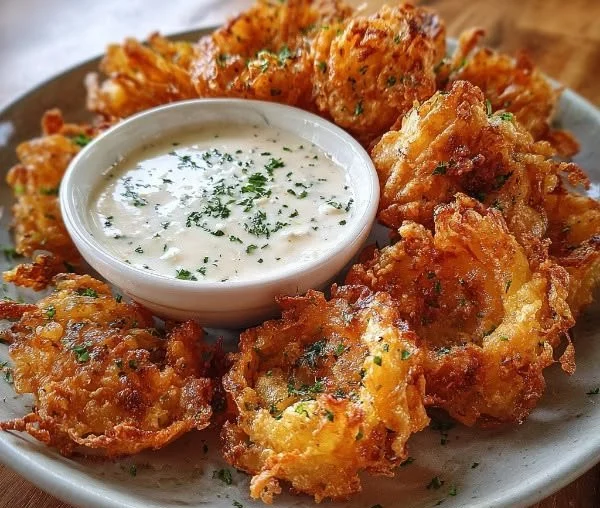 Crispy mini bloomin' onions served with a creamy ranch dip