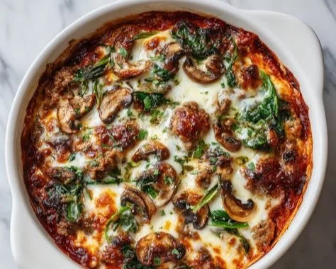 Delicious Crustless Pizza Bowl with vibrant toppings and high protein ingredients