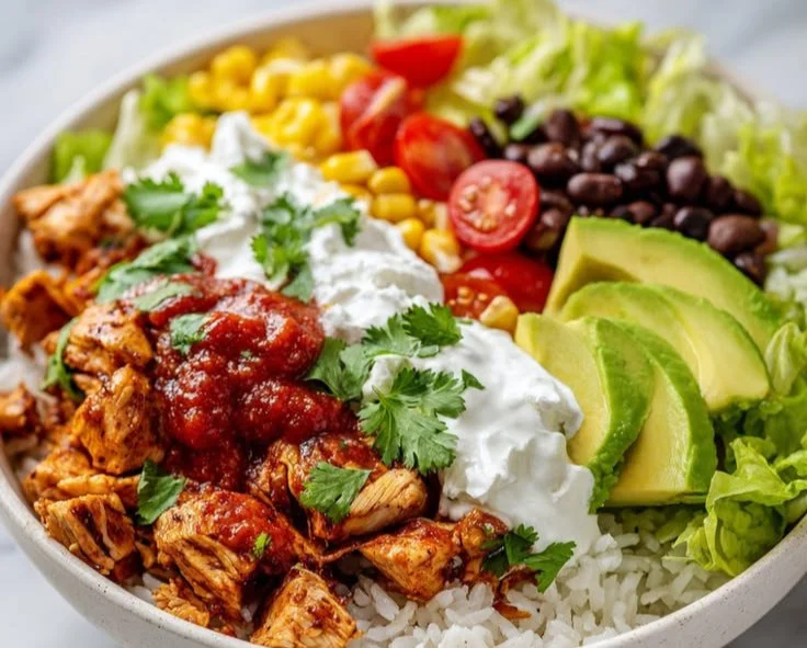Healthy chicken taco bowls packed with protein and fresh ingredients
