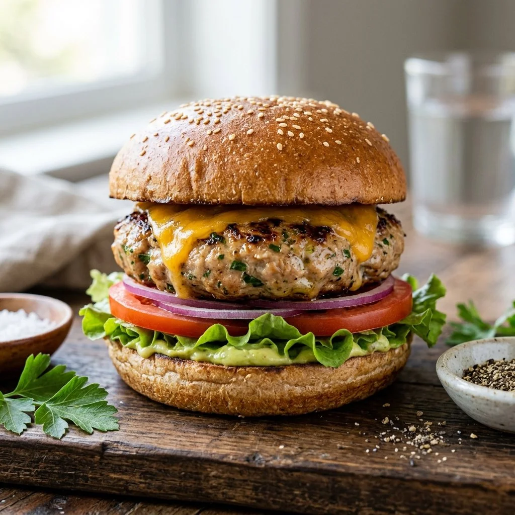 Juicy and flavorful healthy turkey burgers served with fresh toppings