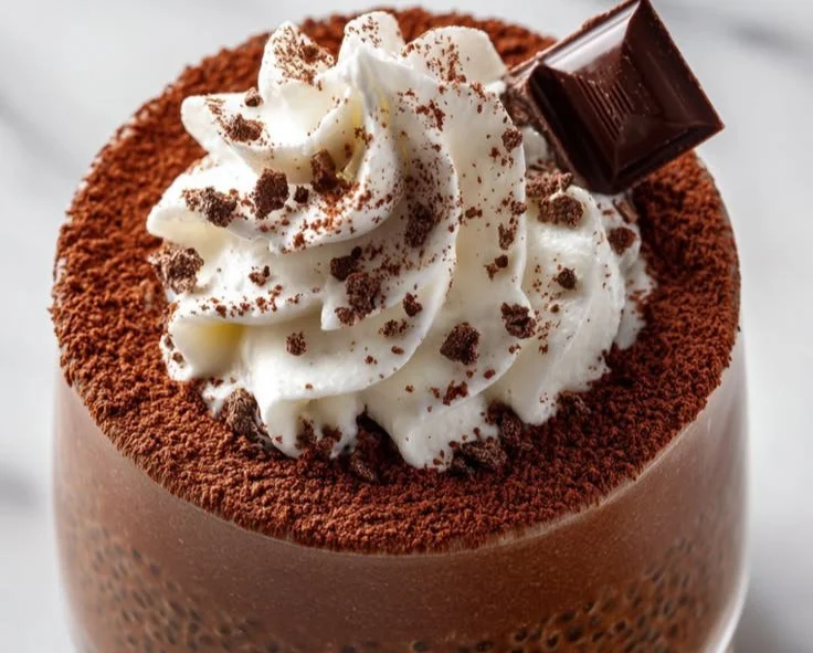 High protein chocolate chia seed pudding in a bowl with toppings