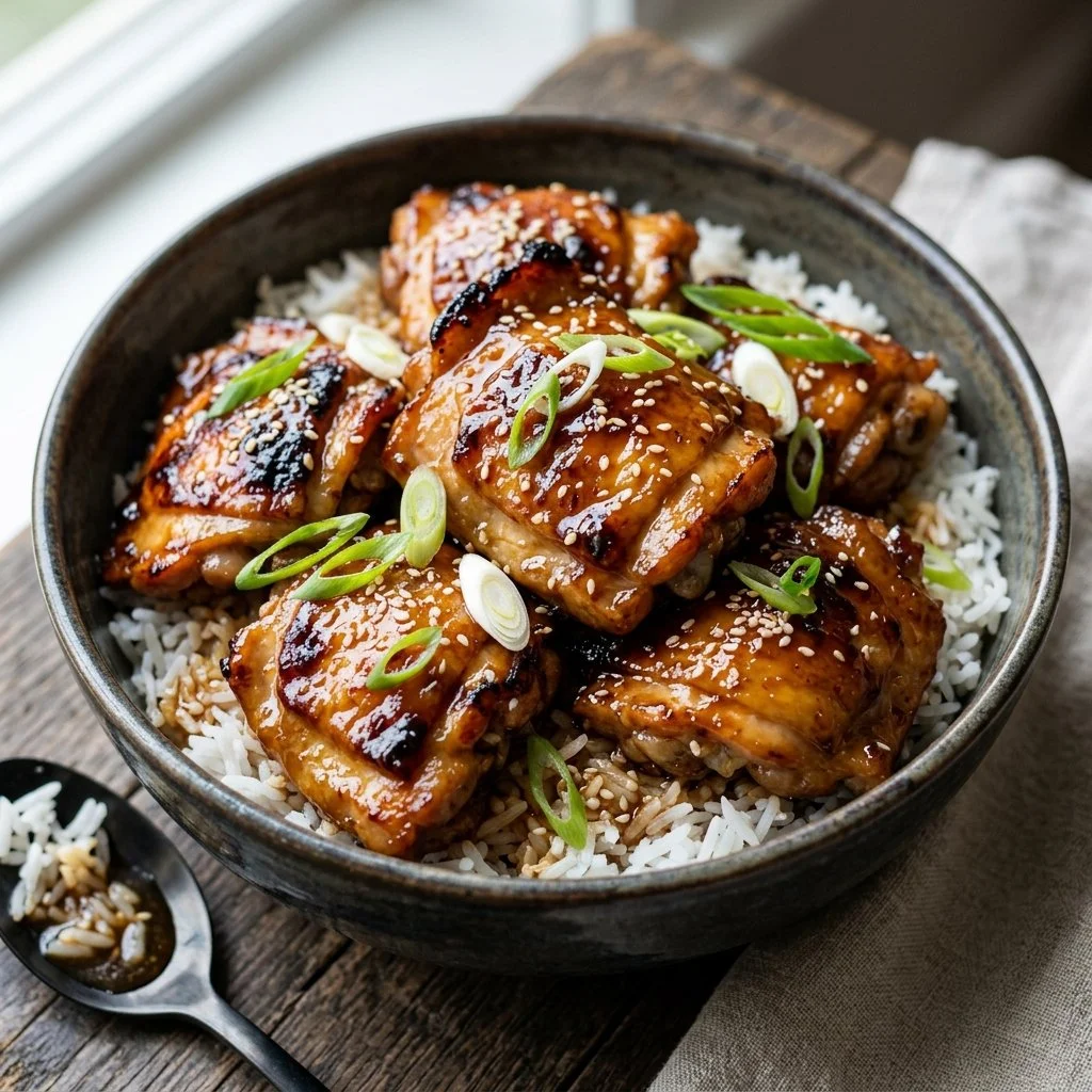Delicious honey garlic chicken served with steamed vegetables