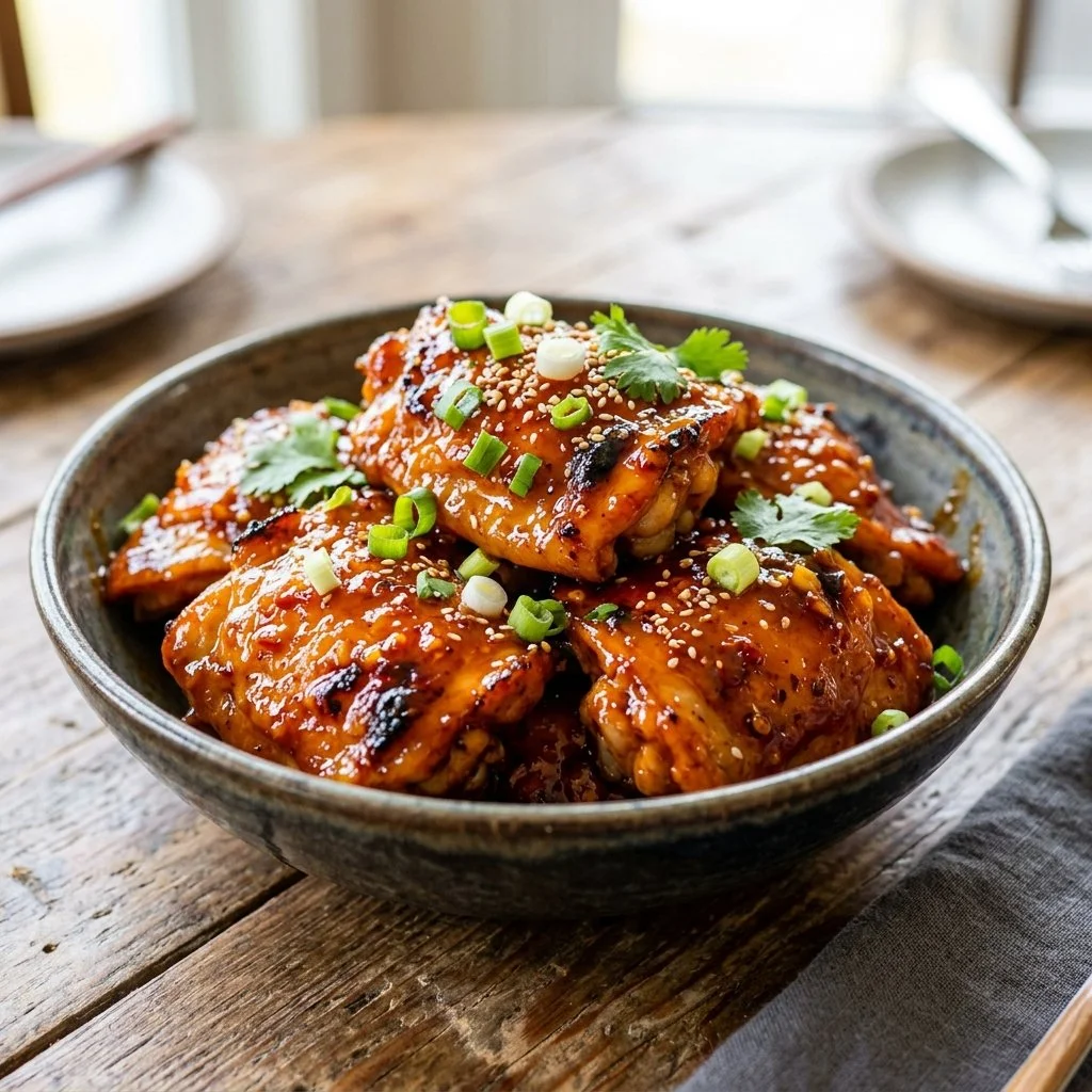 Delicious Honey Sriracha Chicken dish with spicy and sweet sauce