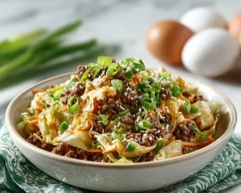 Inside Out Egg Roll Bowl filled with protein-rich ingredients