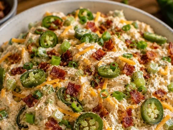 Keto Jalapeno Popper Chicken Salad with creamy dressing and spicy jalapenos