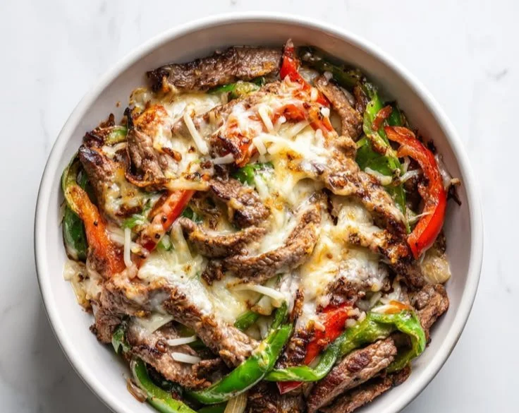 Delicious Keto Philly Cheesesteak Bowls with tender beef and fresh veggies