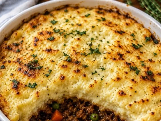 Keto Shepherd's Pie topped with creamy cauliflower mash