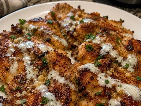Keto Smoky Ranch Garlic Smash Chicken served on a plate with garnishes