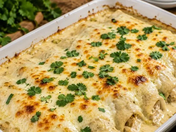 Delicious Keto White Chicken Enchiladas served on a plate