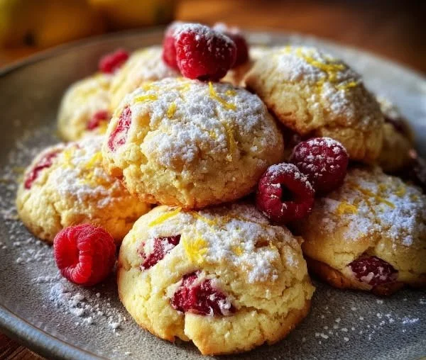 Freshly baked Lemon Raspberry Cookies with zesty lemon and tart raspberry flavors