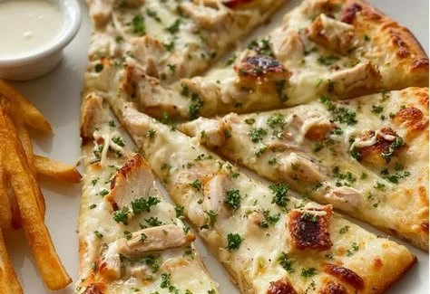 Delicious Beef Alfredo Pizza topped with creamy sauce and savory beef