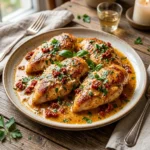 Delicious Marry Me Chicken served with pasta and garnished with herbs