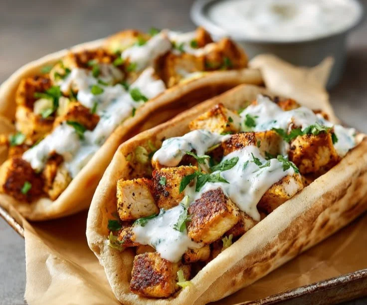 Delicious one-pan chicken pitas with fresh ingredients and flavors.