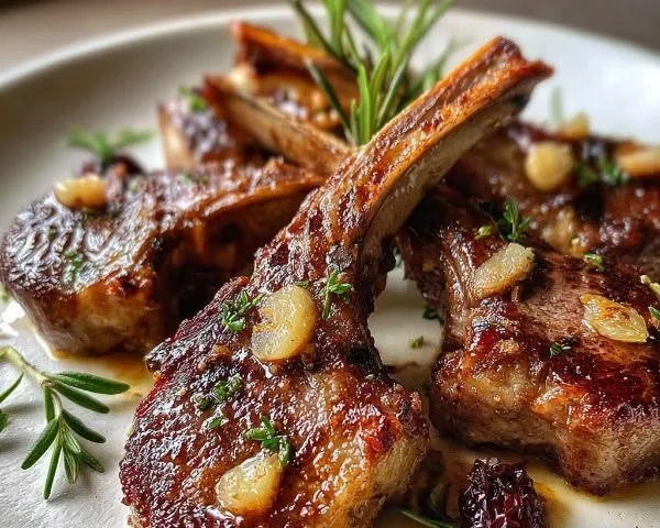 Delicious pan-seared lamb chops garnished on a plate