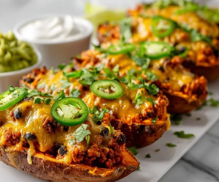 Protein-packed sweet potato boats filled with healthy ingredients.