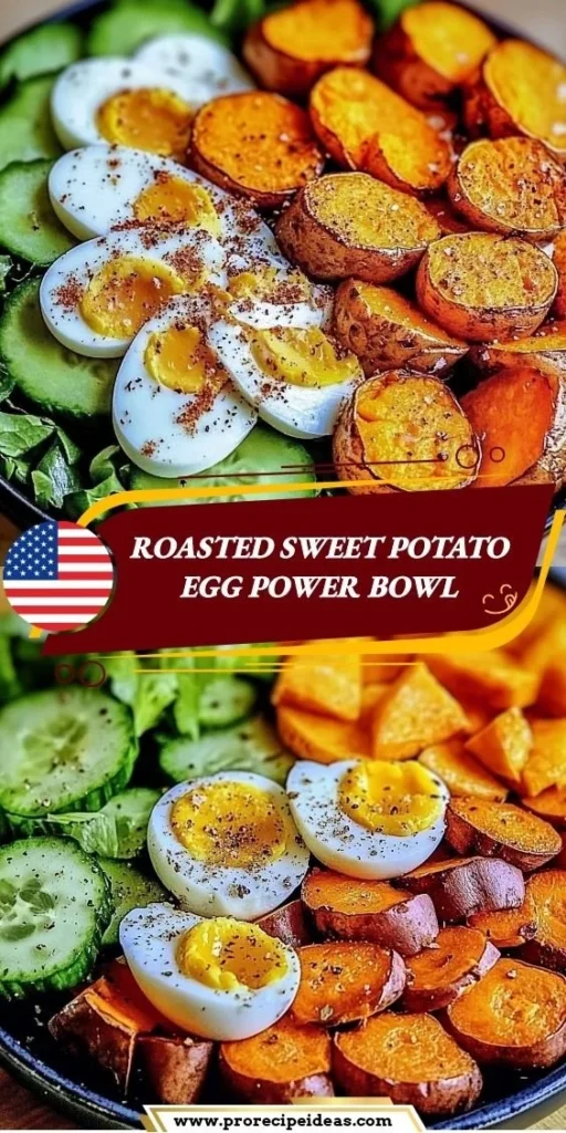 Roasted sweet potato egg power bowl with colorful toppings