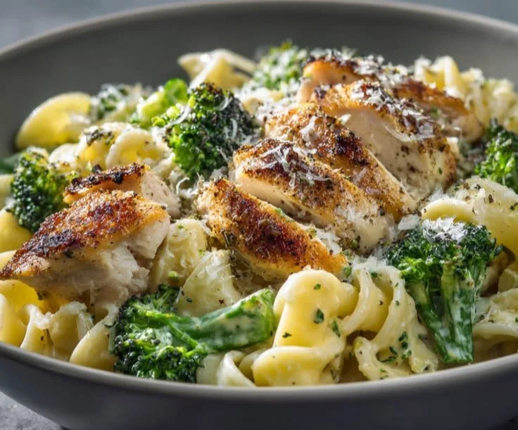 Delicious Rotisserie Chicken served with Broccoli Pasta